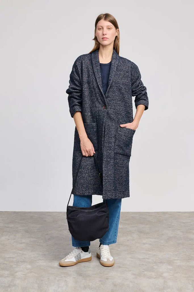 CAPPOTTO DOPPIOPETTO OVER BEATRIZ FUREST - BLU MELANGE - Ghiglino1893