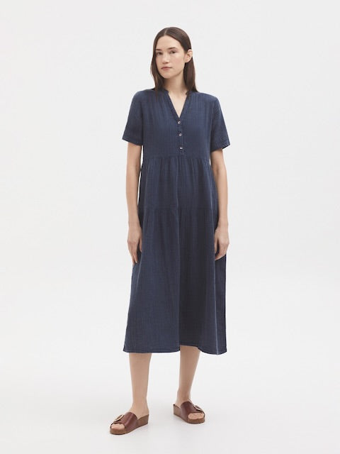 ABITO MIDI IN COTONE GARZATO BLU - Ghiglino1893