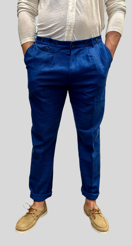 PANTALONE "HENRY" SPIGATO BLU - Ghiglino1893