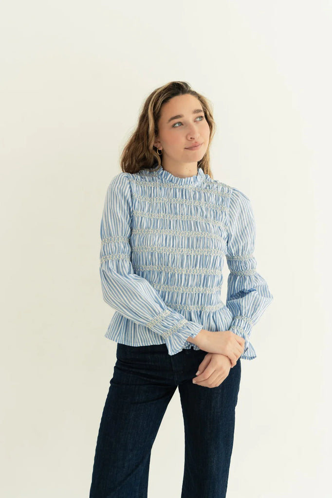BLUSA LUCILLA NIDO D’APE CELESTE - Ghiglino1893