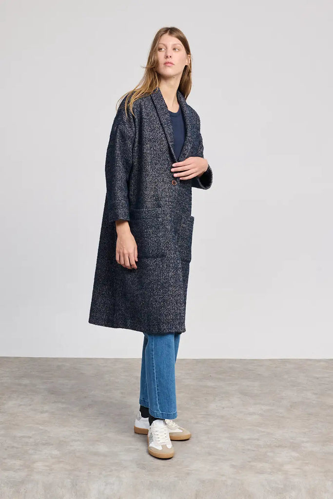 CAPPOTTO DOPPIOPETTO OVER BEATRIZ FUREST - BLU MELANGE - Ghiglino1893