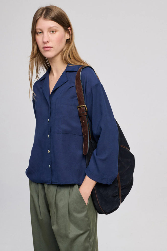 BORSA LOUISA BEATRIX FUREST PELLE SCAMOSCIATA - BLU - Ghiglino1893