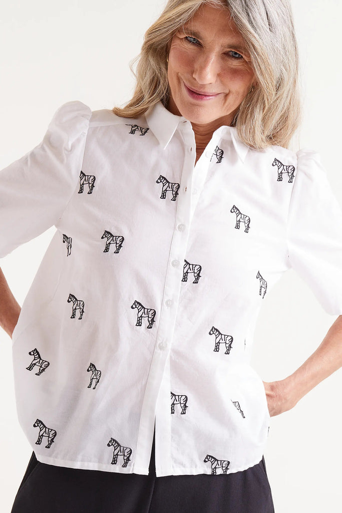 CAMICIA MEZZA MANICA RICAMO ZEBRE - Ghiglino1893