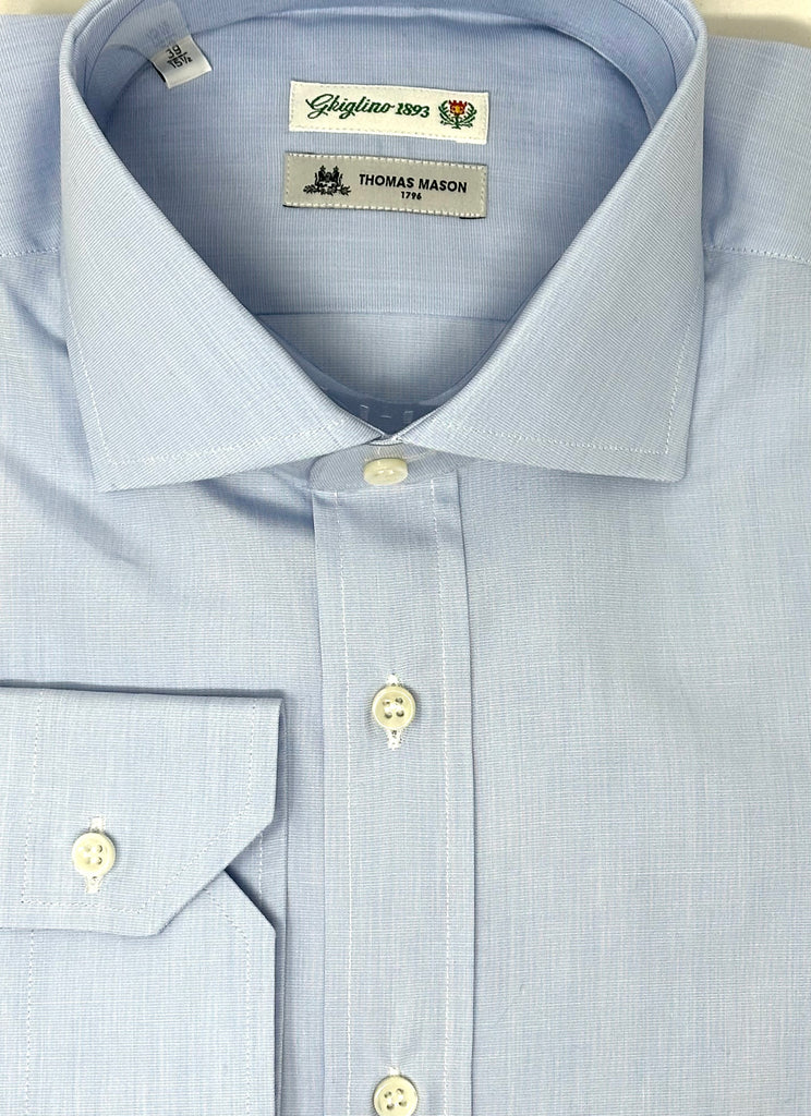 CAMICIA FIL A FIL AZZURRO - Ghiglino1893