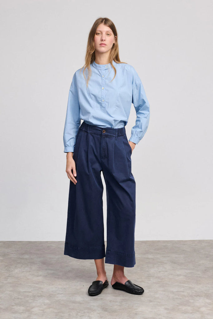 PANTALONI OUTSIDE CON PINCES BEATRIZ FUREST - BLU NAVY - Ghiglino1893