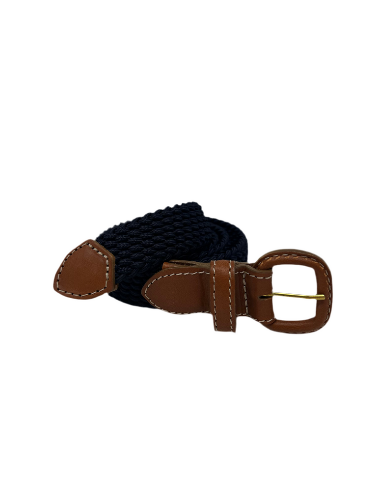 CINTURA ELASTICO BLU FIBBIA IN PELLE CUOIO G1893 - Ghiglino1893
