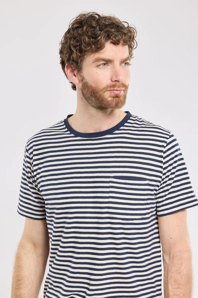 T-SHIRT ARMOR LUX COTONE LINO BIANCA/BLU - Ghiglino1893