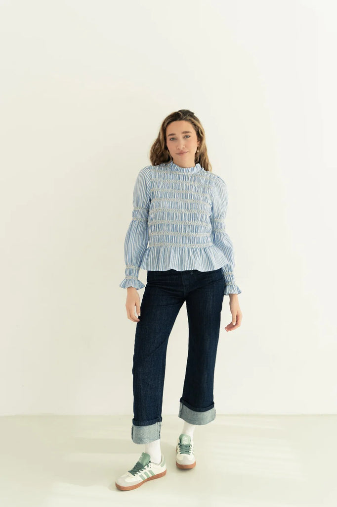 BLUSA LUCILLA NIDO D’APE CELESTE - Ghiglino1893