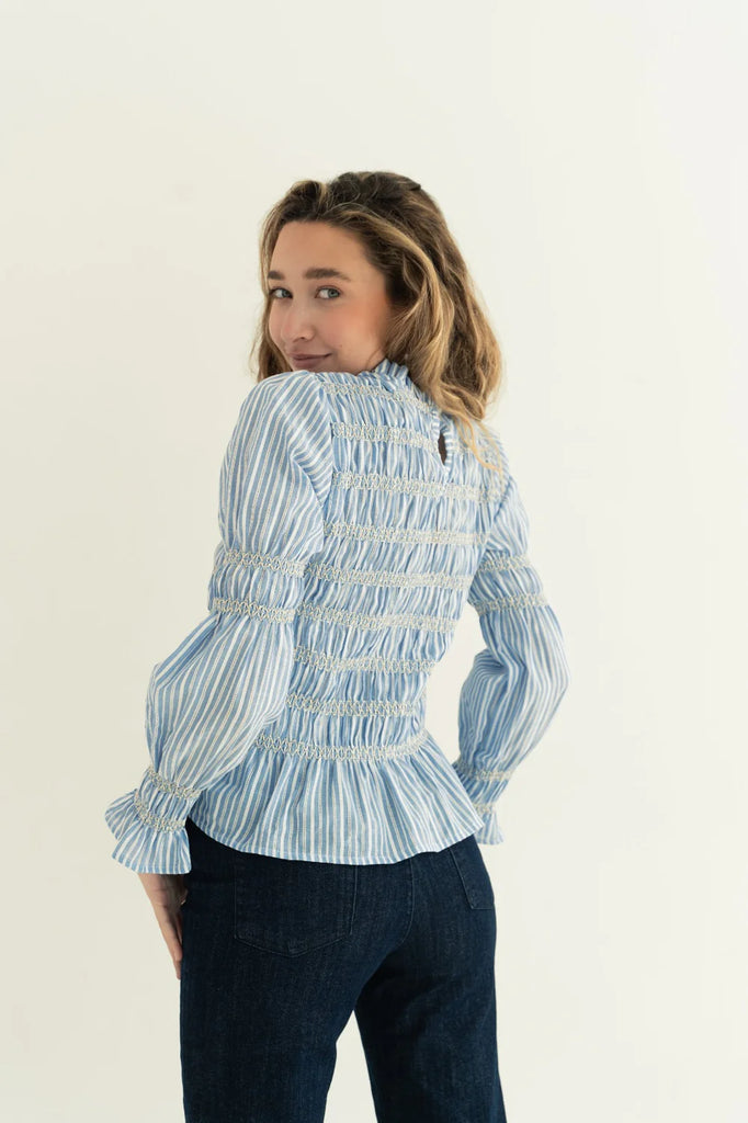 BLUSA LUCILLA NIDO D’APE CELESTE - Ghiglino1893