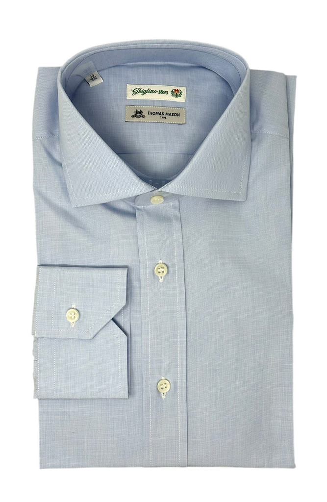CAMICIA FIL A FIL AZZURRO - Ghiglino1893