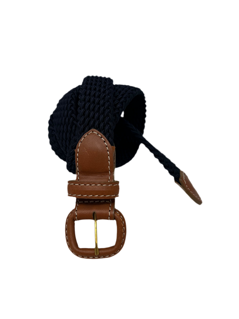 CINTURA ELASTICO BLU FIBBIA IN PELLE CUOIO G1893 - Ghiglino1893