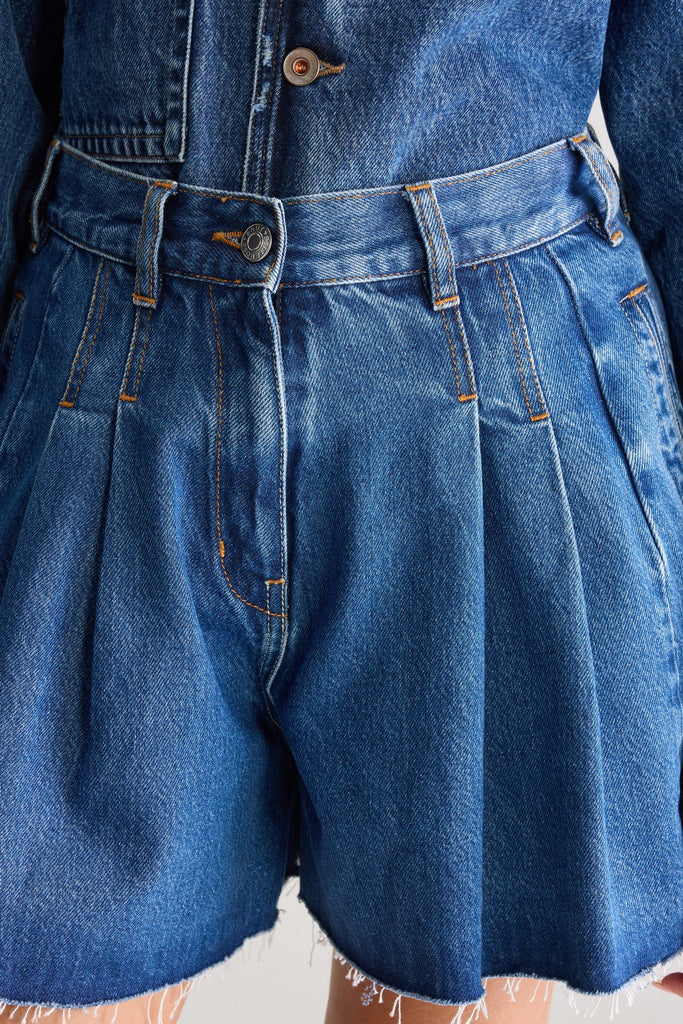 BERMUDA CON PINCES DENIM - Ghiglino1893