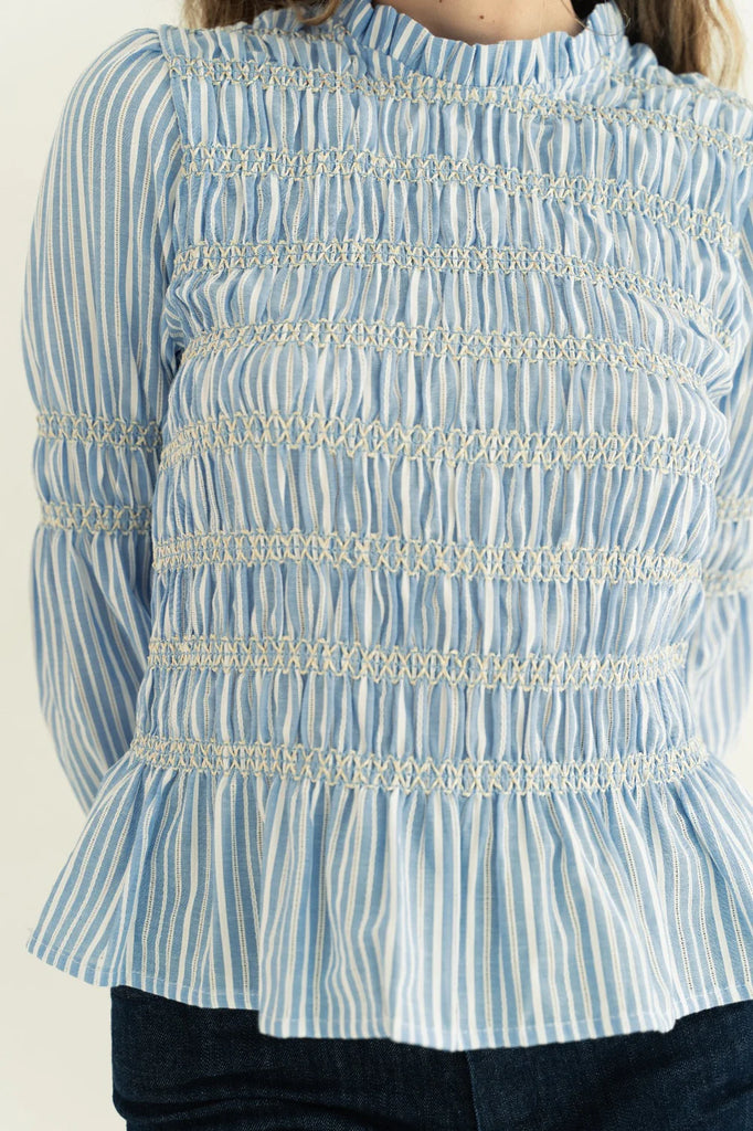 BLUSA LUCILLA NIDO D’APE CELESTE - Ghiglino1893