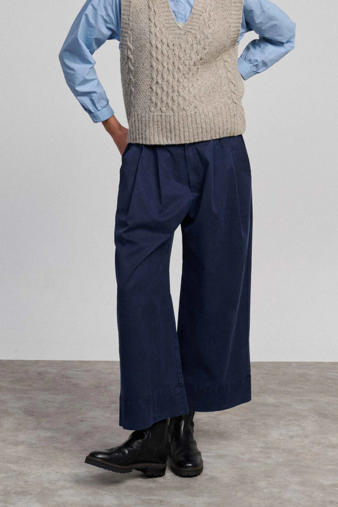 PANTALONI OUTSIDE CON PINCES BEATRIZ FUREST - BLU NAVY - Ghiglino1893