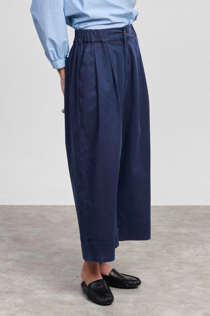 PANTALONI OUTSIDE CON PINCES BEATRIZ FUREST - BLU NAVY - Ghiglino1893