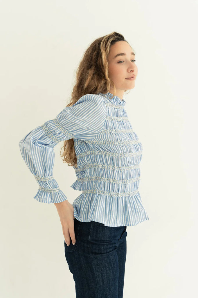 BLUSA LUCILLA NIDO D’APE CELESTE - Ghiglino1893