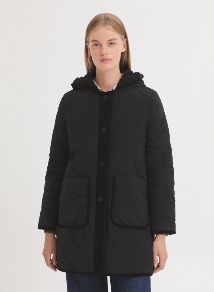 CAPPOTTO TRAPUNTATO CON CAPPUCCIO - NERO - Ghiglino1893