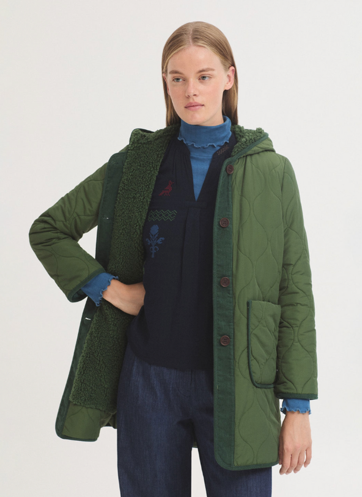 CAPPOTTO TRAPUNTATO CON CAPPUCCIO - VERDE - Ghiglino1893