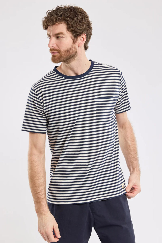 T-SHIRT ARMOR LUX COTONE LINO BIANCA/BLU - Ghiglino1893