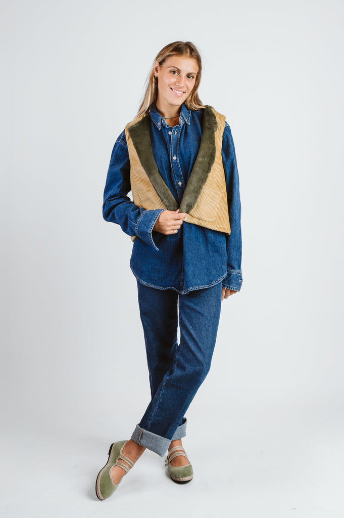 SMANICATO “CAMALLINA” REVERSIBILE VELLUTO A COSTE / ECO PELLICCIA - Ghiglino1893