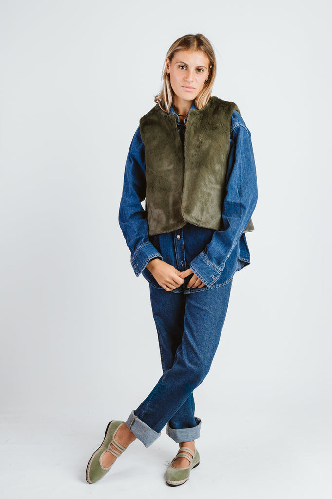 SMANICATO “CAMALLINA” REVERSIBILE VELLUTO A COSTE / ECO PELLICCIA - Ghiglino1893