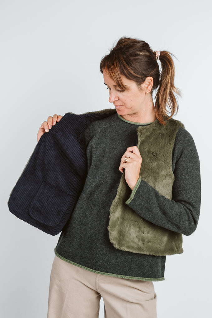 SMANICATO “CAMALLINA” REVERSIBILE VELLUTO A COSTE / ECO PELLICCIA - Ghiglino1893