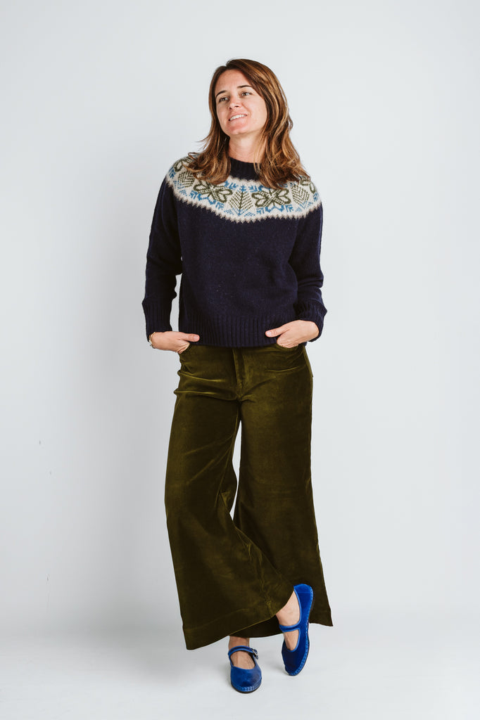 PANTALONI SILVIA ZAMPA VELLUTO -  MILITARE - Ghiglino1893