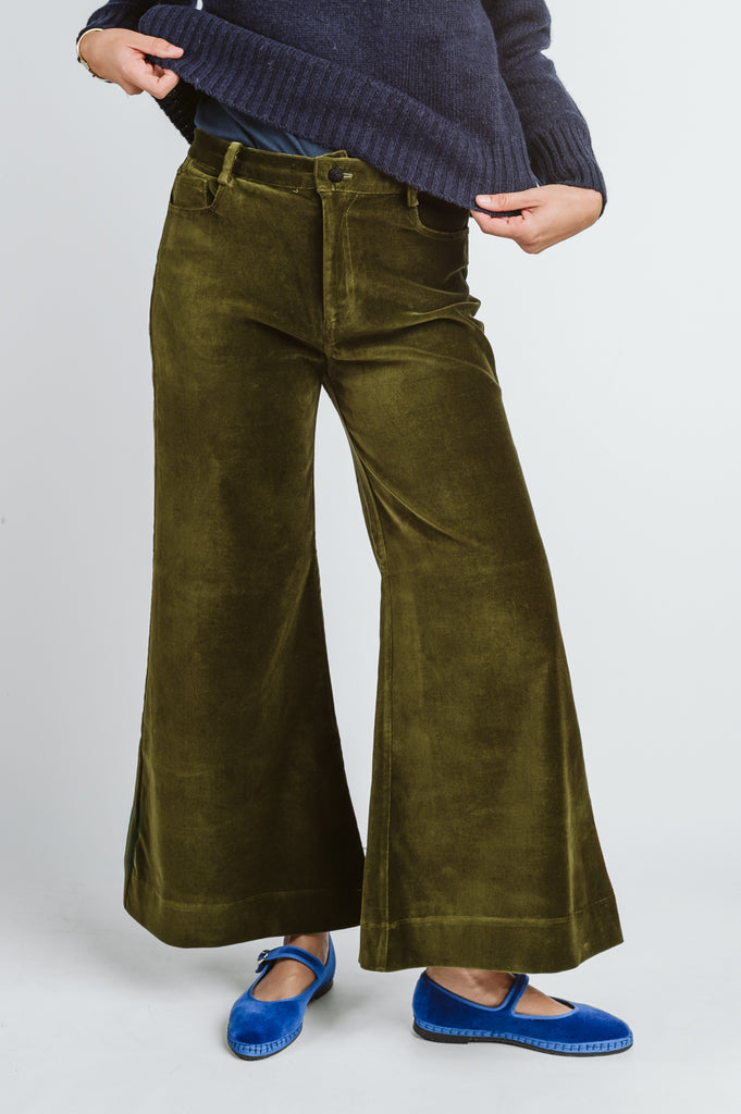 PANTALONI SILVIA ZAMPA VELLUTO -  MILITARE - Ghiglino1893