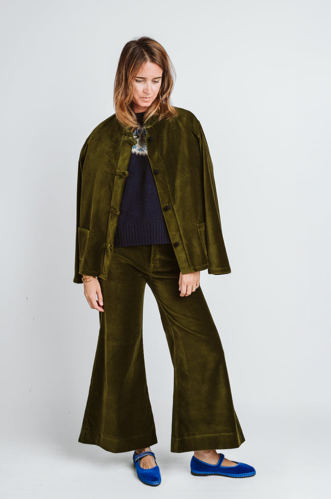 PANTALONI SILVIA ZAMPA VELLUTO -  MILITARE - Ghiglino1893