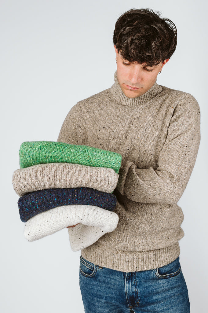 MAGLIONE "LEONARDO" TWEED COLLO ALTO - Ghiglino1893