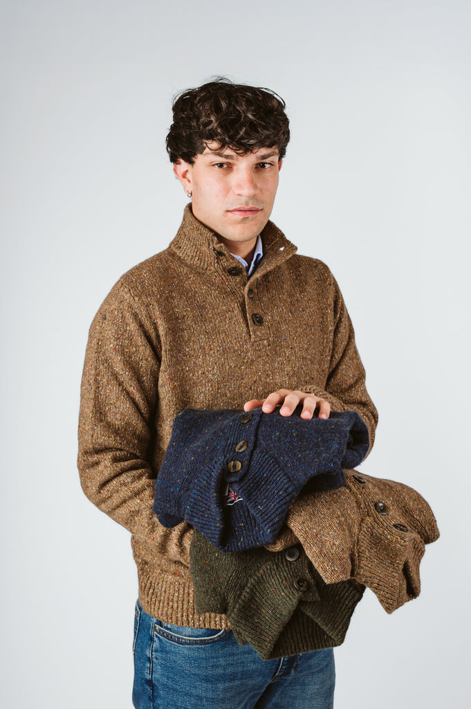 MAGLIONE "LOLLO" LUPETTO BOTTONI TWEED - Ghiglino1893