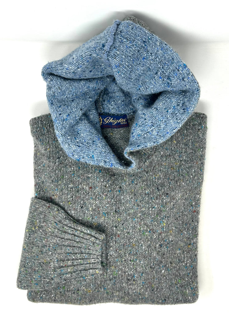 MAGLIONE TWEED CON CAPPUCCIO - Ghiglino1893